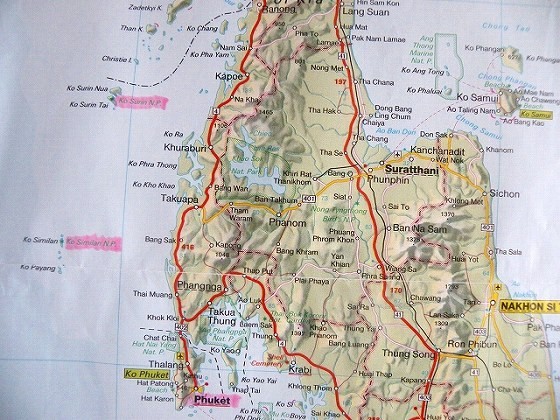 タイ南部、左下、半島がプーケット島
